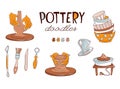 Clay Pottery Workshop Studio icons set doodle style