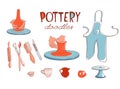 Clay Pottery Workshop Studio icons set doodle style