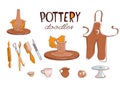 Clay Pottery Workshop Studio icons set doodle style