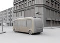 Clay rendering of electric powered autonomous shuttle bus driving through a intersection