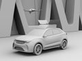 Clay rendering of electric SUV released drone for leisure entertainment