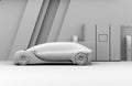 Clay rendering of Fuel Cell powered autonomous car filling gas in Fuel Cell Hydrogen Station Royalty Free Stock Photo