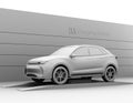 Clay rendering image of electric SUV in battery swapping station