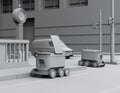 Clay rendering of self-driving delivery robot moving on the street Royalty Free Stock Photo