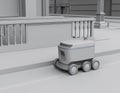 Clay rendering of self-driving delivery robot moving on the street