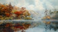 Autumn Reflections: A Serene Lakeside Dream./n Royalty Free Stock Photo