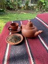 Clay tea pot tealeafs art Royalty Free Stock Photo