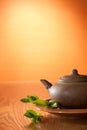 Clay teapot with greean tea