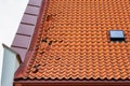 Clay tile roof damage, some fallen tiles