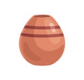 Clay vase with narrow neck. Brown earthen vessel. Pottery object. Realistic empty pot. Colored flat cartoon vector