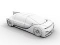 Clay wireframe rendering of Electric Car on white background