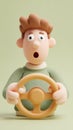 Claymation Driver Shocked at the Steering Wheel Royalty Free Stock Photo