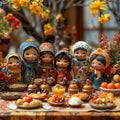 Claymation scene of colorful Nowruz table setting