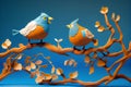 Claymation style birds on a branch