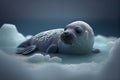 Claymation style illustration of a baby seal on an ice flow