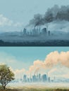 Clean Air Versus Polluted Air Comparison Highlighting Environmental Impact at Different Locations Royalty Free Stock Photo
