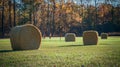 A clean archery range with a bow, arrows, and hay bale targets Royalty Free Stock Photo