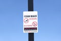 Clean beach no litter dog fouling sign