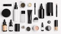 Clean beauty products, ranging from skincare to makeup, are arranged in a visually appealing manner