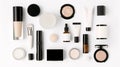 Clean beauty products, ranging from skincare to makeup, are arranged in a visually appealing manner