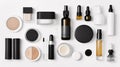 Clean beauty products, ranging from skincare to makeup, are arranged in a visually appealing manner