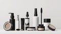 Clean beauty products, ranging from skincare to makeup, are arranged in a visually appealing manner