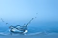 Clean blue drop of water splashing in clear water Royalty Free Stock Photo