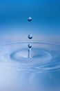 Clean blue drop of water splashing in water Royalty Free Stock Photo