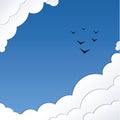 Clean blue sky with clouds and birds. Fresh vector backgrounds w Royalty Free Stock Photo