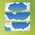 Clean blue sky with clouds and birds. Fresh vector backgrounds w Royalty Free Stock Photo