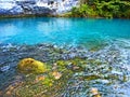 Clean blue water in blue lake in mountain