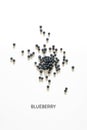the clean blueberry berries fruit isolated on the colorful surface, copy space, minimalist