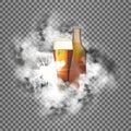 Clean brown bottle and glass of beer with transparency Royalty Free Stock Photo