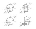 Clean bubbles, Dirty t-shirt and Wash t-shirt icons set. Bucket with mop sign. Vector Royalty Free Stock Photo