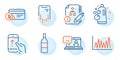 Clean bubbles, Wine bottle and Swipe up icons set. Payment method, Algorithm and Smile signs. Vector