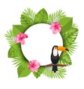 Clean Card with Pink Roses Mallow, Toucan Bird