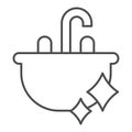 Clean ceramic sink thin line icon, Hygiene routine concept, washbasin sign on white background, Bathroom sink icon in