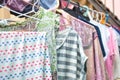 Clean clothes hanging on clothesline on a sunny laundry day Royalty Free Stock Photo