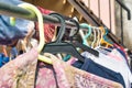 Clean clothes hanging on clothesline on a sunny laundry day Royalty Free Stock Photo