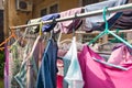Clean clothes hanging on clothesline on a sunny laundry day Royalty Free Stock Photo