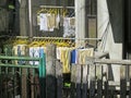 Clean clothes hanging on washing line drying Royalty Free Stock Photo