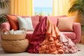 clean clothes on sofa against light background Royalty Free Stock Photo