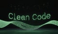 Clean code text formed by glowing green binary numbers with flowing digital data stream Royalty Free Stock Photo