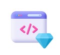 Clean Code. Web page with code and diamond. SEO, programming and coding concept. 3d vector icon. Cartoon minimal style Royalty Free Stock Photo