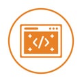 Clean, coding, code icon. Orange vector sketch.