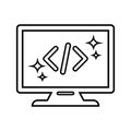 Clean, coding, code outline icon. Line art vector