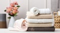 Clean color towels in bathroom. Modern interior Royalty Free Stock Photo