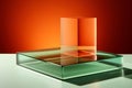 Clean composition, orange background, light green and emerald opaque resin panels