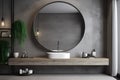 clean concrete design luxury room bathroom sink interior home gray mirror. Generative AI.