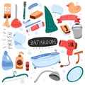 BATHROOM ELEMENTS COLORFUL HAND DRAWN DOODLE ILLUSTRATION